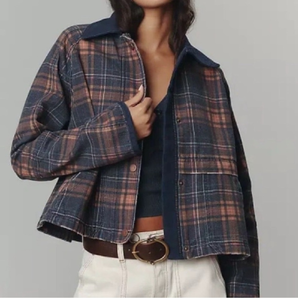 ISO Anthropologie Pilcro Plaid Jacket in Blue and Brown ISO